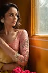 Buy_Priyanka Raajiv_Coral Silk Brocade Hand Embroidery Leaf Rukmini Blouse _Online_at_Aza_Fashions