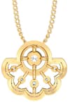 Shop_Divine Solitaires_Yellow 18kt Gold Diamond Embellished Flower Pendant _at_Aza_Fashions