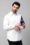 Shop_Echke_White Cotton Patchwork Sleeve Shirt _Online_at_Aza_Fashions