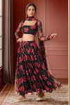 Buy_Samyukta Singhania_Black Chiffon Print Floral Square Scarlett Rose Lehenga Set _at_Aza_Fashions