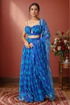 Buy_Samyukta Singhania_Blue Chiffon Print Floral V Neck Lapis Lehenga Set _at_Aza_Fashions