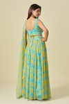 Shop_Samyukta Singhania_Yellow Chiffon Printed Floral Scoop Bay Lehenga Set _at_Aza_Fashions