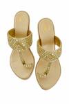 PREET KAUR_Gold Hand Embroidered Sheesha Kolhapuri Block Heels _Online_at_Aza_Fashions