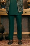 TAJIRI_Green Cotton Silk Embroidery Floral Bandhgala Pant Set _Online_at_Aza_Fashions