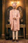 Buy_TAJIRI_Pink Sherwani And Stole Silk Embroidery Floral Moksha Set _at_Aza_Fashions