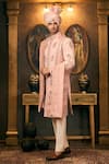 Shop_TAJIRI_Pink Sherwani And Stole Silk Embroidery Floral Moksha Set _Online_at_Aza_Fashions