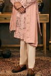 TAJIRI_Pink Sherwani And Stole Silk Embroidery Floral Moksha Set _at_Aza_Fashions