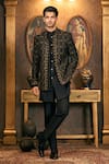 Buy_TAJIRI_Black Jacket 100% Raw Silk Embroidery Kantha And Kurta Set 