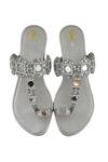 Shop_PREET KAUR_Silver Mirror Hand Embroidered Kolhapuri Flats _at_Aza_Fashions