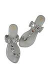 Buy_PREET KAUR_Silver Mirror Hand Embroidered Kolhapuri Flats _at_Aza_Fashions