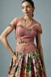 Buy_Rocky Star_Pink Brocade, Silk Embroidery Open Neck Blossom Print Lehenga And Blouse _Online_at_Aza_Fashions