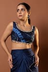 Buy_Vedika M_Blue Bustier Silk Print Bandhani Scoop Neck With Skirt _Online_at_Aza_Fashions