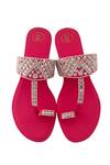 Buy_PREET KAUR_Pink Hand Embroidered Resham And Sheesha Kolhapuri Flats _at_Aza_Fashions