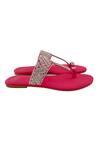 PREET KAUR_Pink Hand Embroidered Resham And Sheesha Kolhapuri Flats _Online_at_Aza_Fashions