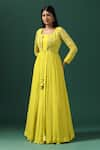 Buy_Two Sisters By Gyans_Yellow Anarkali Georgette Embroidered Mirror Cape Open Peplum With _Online_at_Aza_Fashions