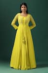 Buy_Two Sisters By Gyans_Yellow Anarkali Georgette Embroidered Mirror Cape Open Peplum With _at_Aza_Fashions