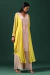 Buy_Two Sisters By Gyans_Yellow Georgette Embroidered Bead V-neck Cutdana Colour Block Kaftan With Pant 