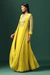 Buy_Two Sisters By Gyans_Yellow Georgette Embroidered Cutdana Round Sequin Zari Draped Anarkali _Online_at_Aza_Fashions