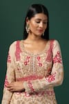 Buy_Two Sisters By Gyans_Beige Georgette Embroidery Dori Leaf Neck Rose Garden Anarkali With Dupatta _Online_at_Aza_Fashions