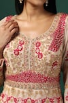 Shop_Two Sisters By Gyans_Beige Georgette Embroidery Dori Leaf Neck Rose Garden Anarkali With Dupatta _Online_at_Aza_Fashions