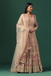 Buy_Two Sisters By Gyans_Beige Georgette Embroidery Dori Leaf Neck Rose Garden Anarkali With Dupatta 