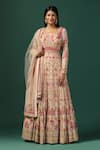 Buy_Two Sisters By Gyans_Beige Georgette Embroidery Dori Leaf Neck Rose Garden Anarkali With Dupatta _at_Aza_Fashions