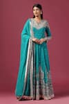 Buy_Two Sisters By Gyans_Green Georgette Embroidery Sequins Split V Ambrosia Bloom Anarkali With Dupatta _Online_at_Aza_Fashions