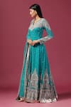 Shop_Two Sisters By Gyans_Green Georgette Embroidery Sequins Split V Ambrosia Bloom Anarkali With Dupatta _Online_at_Aza_Fashions