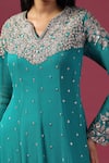 Buy_Two Sisters By Gyans_Green Georgette Embroidery Sequins Split V Ambrosia Bloom Anarkali With Dupatta 