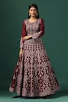 Two Sisters By Gyans_Maroon Georgette Embroidery Zari Round Neck Bahara Bloom Anarkali With Dupatta _Online_at_Aza_Fashions