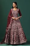 Buy_Two Sisters By Gyans_Maroon Georgette Embroidery Zari Round Neck Bahara Bloom Anarkali With Dupatta _Online_at_Aza_Fashions