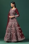 Shop_Two Sisters By Gyans_Maroon Georgette Embroidery Zari Round Neck Bahara Bloom Anarkali With Dupatta _Online_at_Aza_Fashions