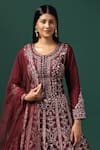 Two Sisters By Gyans_Maroon Georgette Embroidery Zari Round Neck Bahara Bloom Anarkali With Dupatta _at_Aza_Fashions