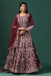 Buy_Two Sisters By Gyans_Maroon Georgette Embroidery Zari Round Neck Bahara Bloom Anarkali With Dupatta _at_Aza_Fashions