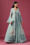 Buy_Two Sisters By Gyans_Green Georgette Embroidery Resham Round Neck Blossom Cape With Anarkali _Online_at_Aza_Fashions