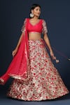 Buy_Two Sisters By Gyans_Pink Net, Georgette Sequins Asymmetric Meadow Embroidered Lehenga Set _at_Aza_Fashions