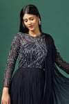 Two Sisters By Gyans_Blue Georgette Embroidery Sequin And Cutdana Embellished Attached Drape Gown _Online_at_Aza_Fashions