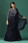 Buy_Two Sisters By Gyans_Blue Georgette Embroidery Sequin And Cutdana Embellished Attached Drape Gown _at_Aza_Fashions