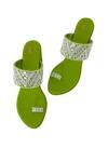 Shop_PREET KAUR_Green Hand Embroidered Resham Kolhapuri Heels _at_Aza_Fashions