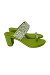 Shop_PREET KAUR_Green Hand Embroidered Resham Kolhapuri Heels _Online_at_Aza_Fashions