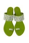 Buy_PREET KAUR_Green Hand Embroidered Resham Kolhapuri Heels _at_Aza_Fashions