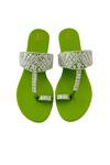 Buy_PREET KAUR_Green Hand Embroidered Resham Kolhapuri Flats _at_Aza_Fashions