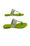 Buy_PREET KAUR_Green Hand Embroidered Resham Kolhapuri Flats _Online_at_Aza_Fashions