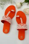 Buy_PREET KAUR_Orange Hand Embroidered Resham Kolhapuri Flats _at_Aza_Fashions