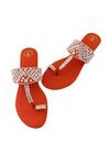 PREET KAUR_Orange Hand Embroidered Resham Kolhapuri Flats _Online_at_Aza_Fashions