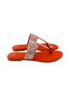 Shop_PREET KAUR_Orange Hand Embroidered Resham Kolhapuri Flats _Online_at_Aza_Fashions