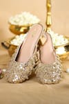 Shop_5elements_Gold Gota Patti, Pearls Embellished Mule Heels _at_Aza_Fashions