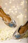 Shop_5Elements_Silver Zardozi Peacock Embroidered Juttis _at_Aza_Fashions