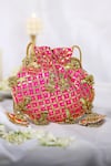 Buy_5elements_Pink Embroidery, Gota Patti Parrot Motif Potli Bag _at_Aza_Fashions