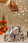Buy_5elements_Silver Beads, Mirrors, Embroidery Peacock Mirrorwork Potli Bag _at_Aza_Fashions